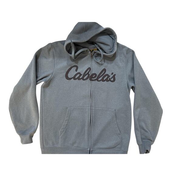 Cabelas Hoodie Mens Medium Blue Full Zip Sweatshirt Embroidered Spell Out Logo - Picture 1 of 8